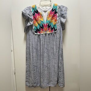 THML Dress with Multicolor Chevron Embroidery and Stripes. XS.